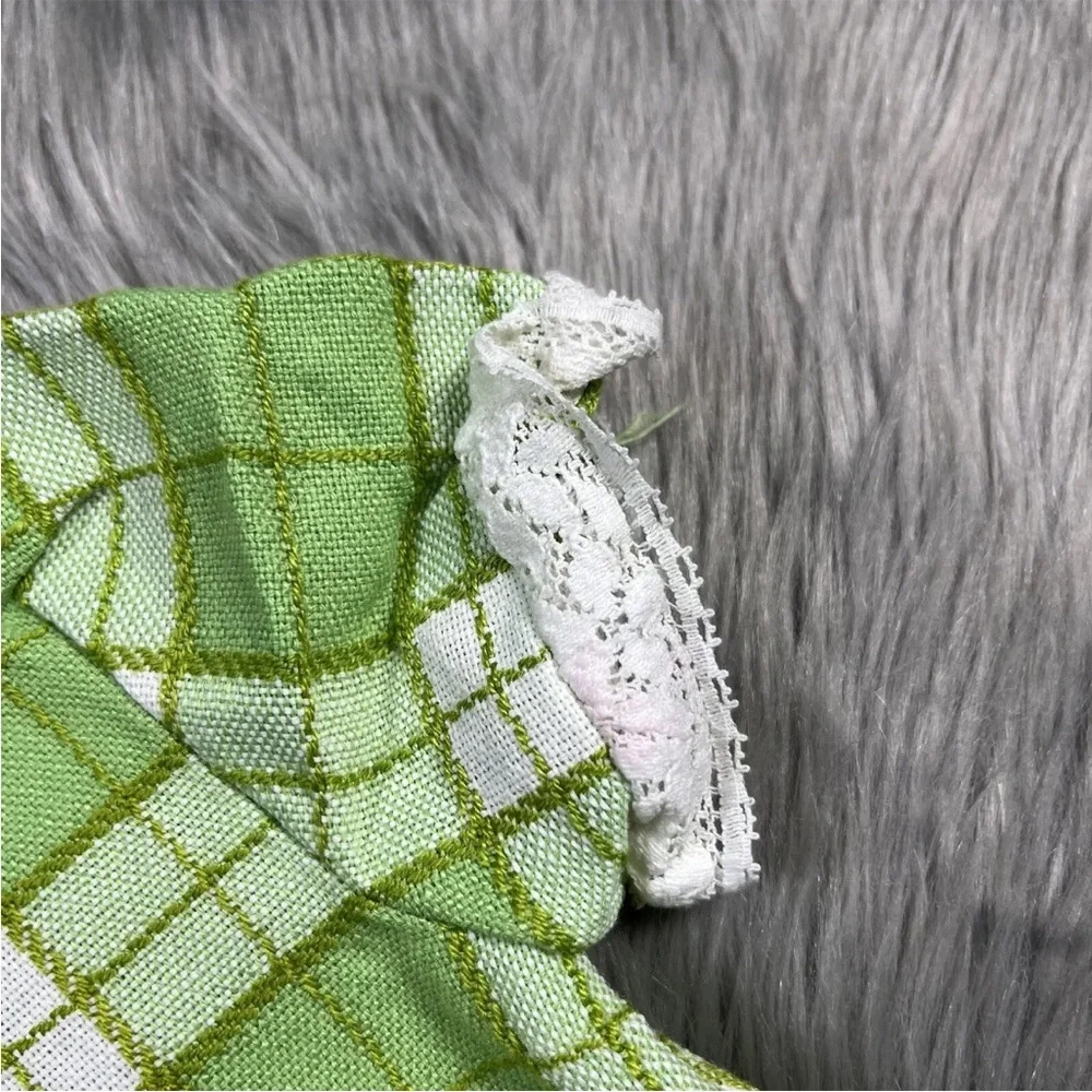 Vintage 60s Handmade Green Plaid Woven Mod Toddler Dress